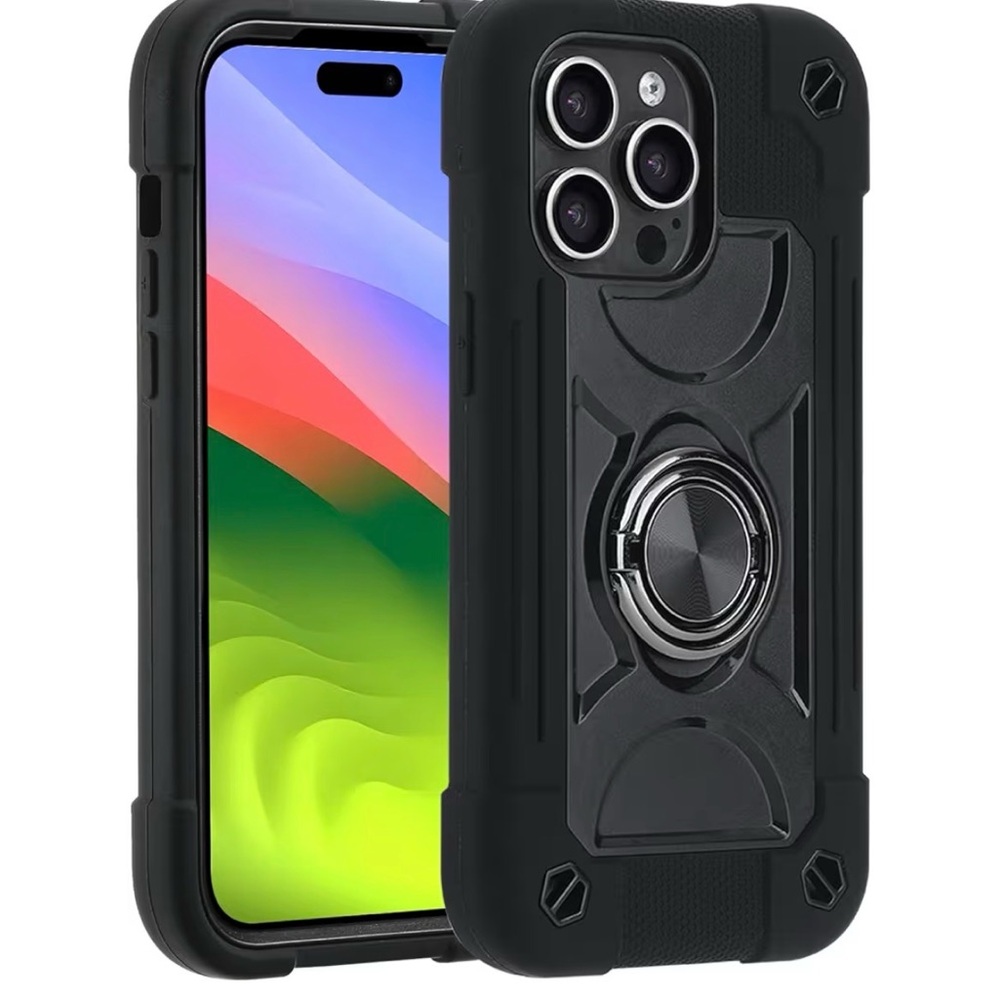 Durable Black IPhone 15pro Case with Ring Holder